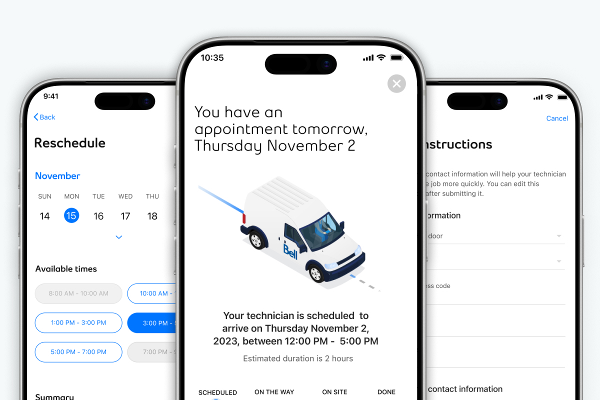 My Bell field services mobile planning and tracking interface